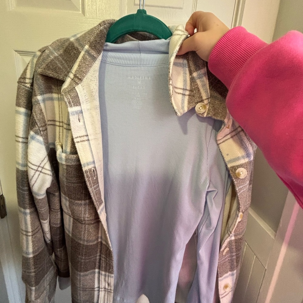 American Eagle Outfitters Plaid Button Down Shirt - Brown and Cream